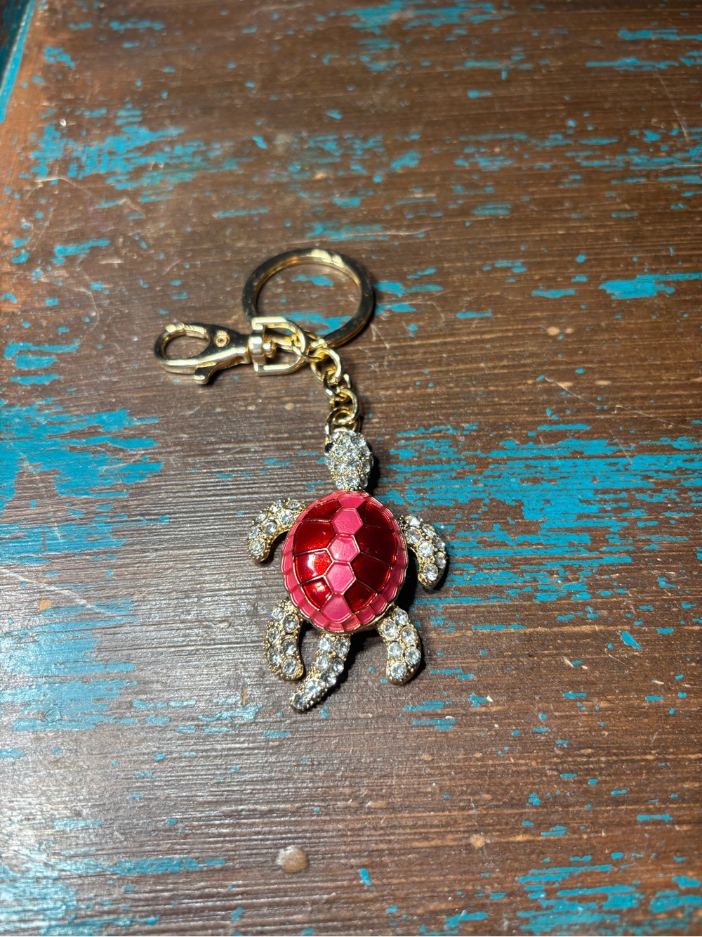 New Gold Turtle Keychain with Red Enamel Shell Bag Charm